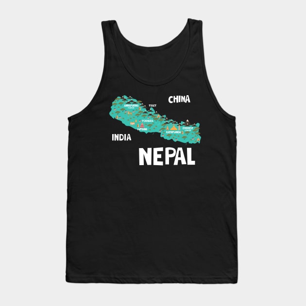 Nepal Illustrated Map Tank Top by JunkyDotCom